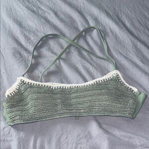 Green Crochet Bikini Top with White Trim